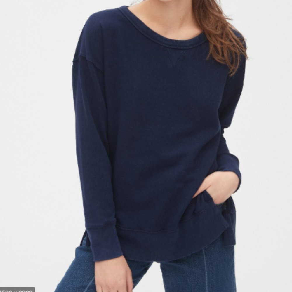 Tall Vintage Soft Pullover Tunic Sweatshirt Navy M